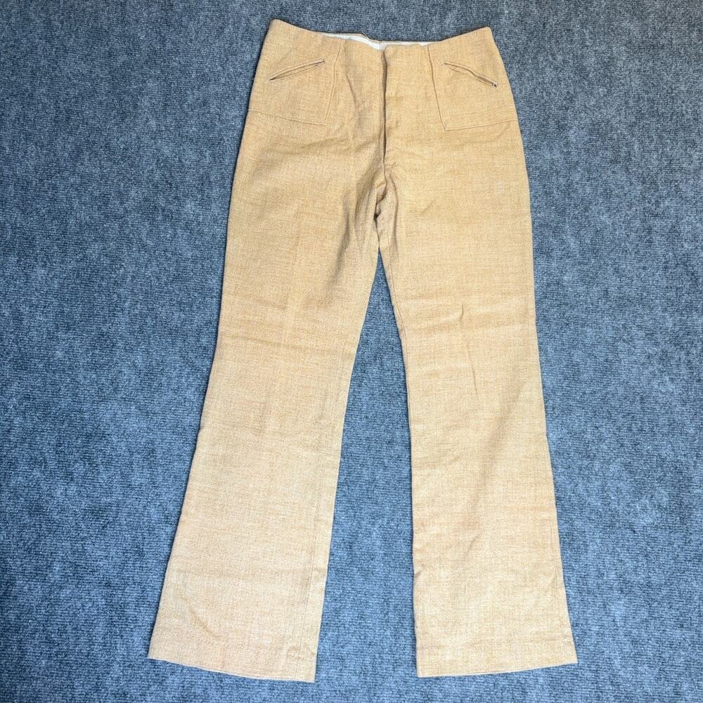 Linen Blend Flare Pants Vintage HIS for Her Straw Tan Mid Rise 70s Womens 2-4